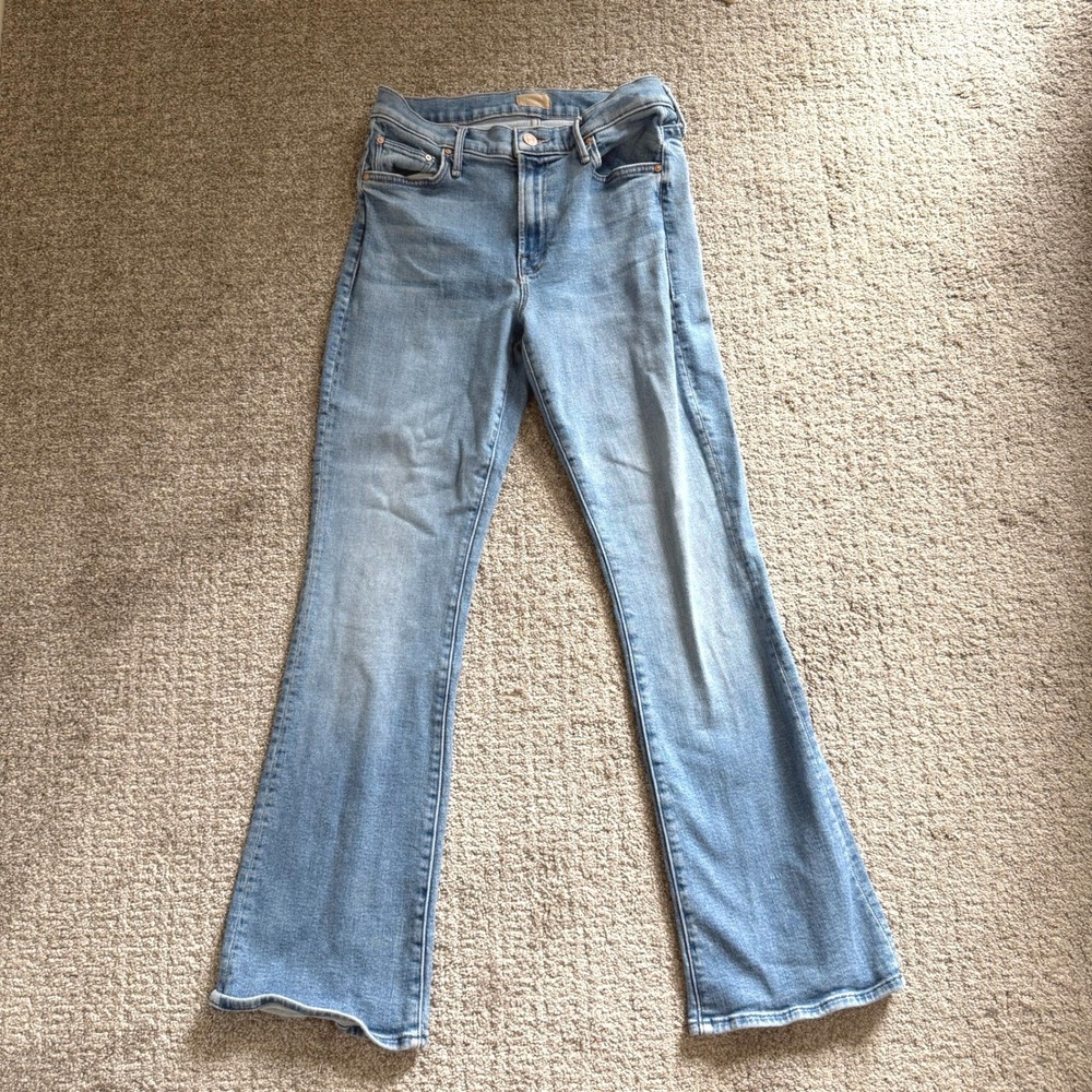 Mother Lil Outsider Sneak Jeans Flag Me Down Light Blue Flare Size 29 Denim